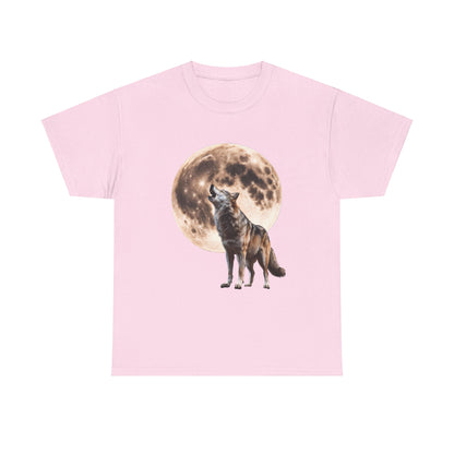 Unisex Heavy Cotton Tee with Howling Wolf Design