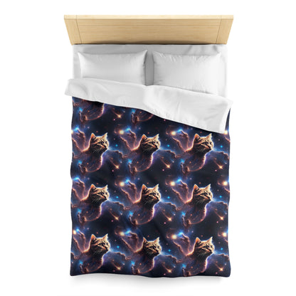 Microfiber Duvet Cover with Cat Nebula Floating in Space Design