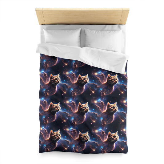 Microfiber Duvet Cover with Cat Nebula Floating in Space Design