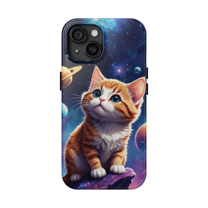 Tough Phone Case with a Cute Curious Cat Design