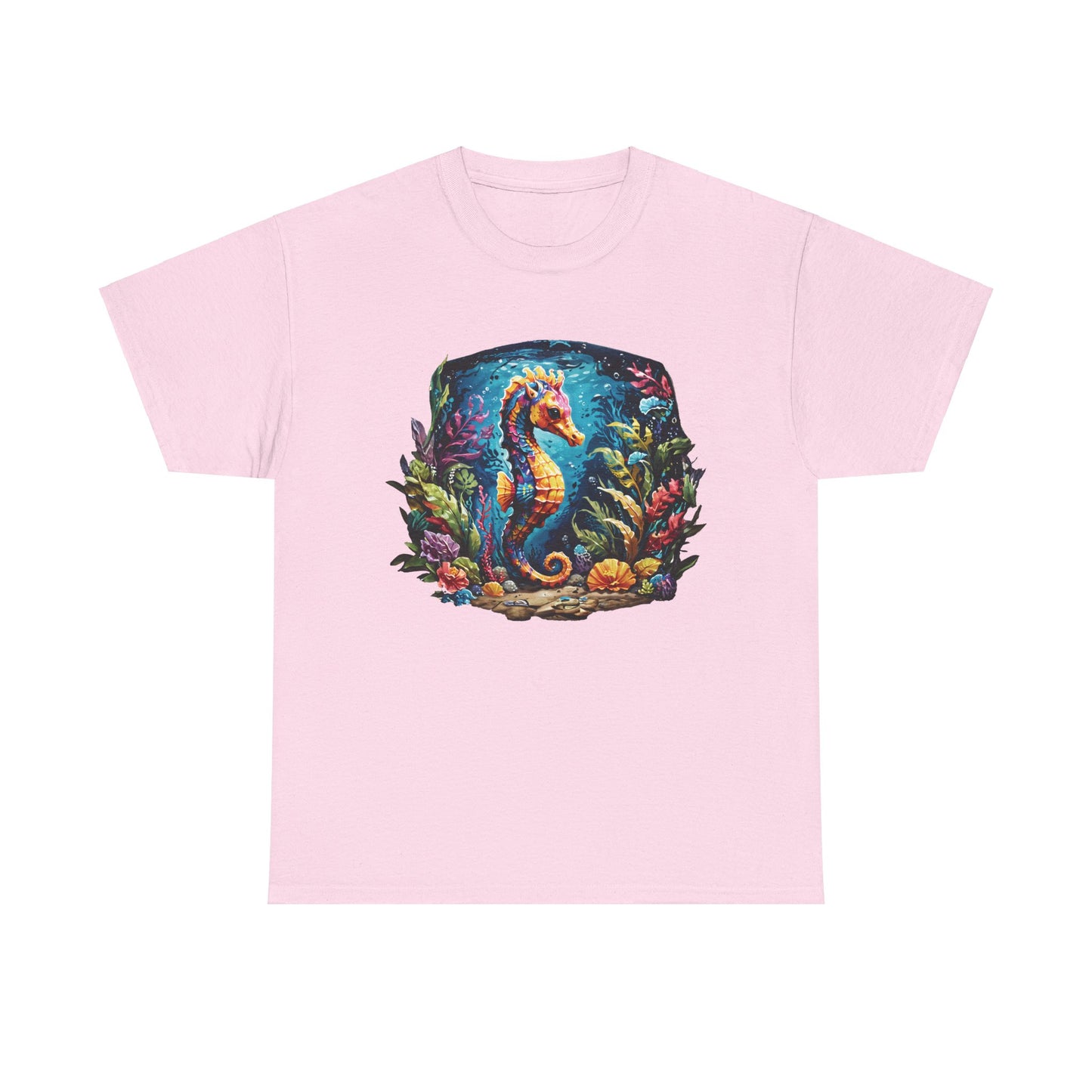 Unisex Heavy Cotton Tee with Seahorse Design