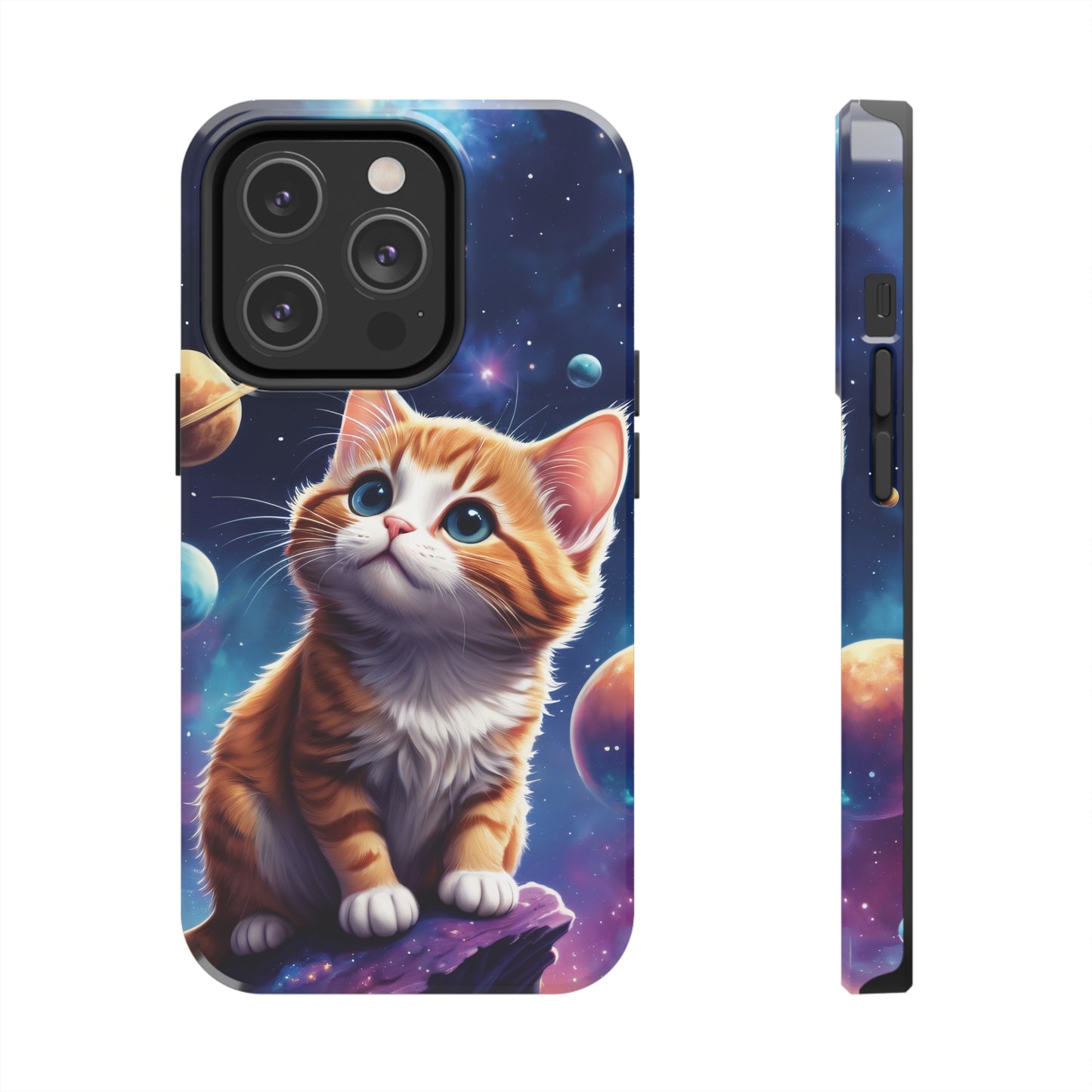 Tough Phone Case with a Cute Curious Cat Design