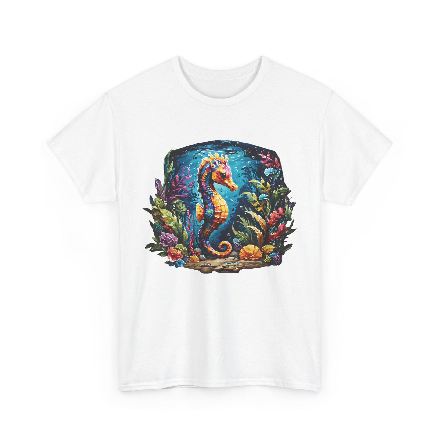 Unisex Heavy Cotton Tee with Seahorse Design