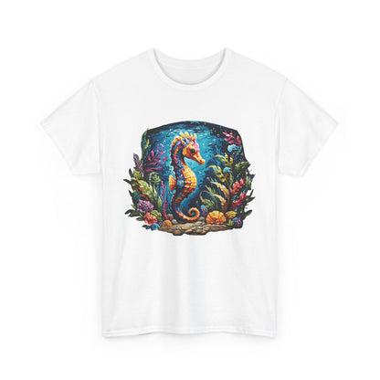 Unisex Heavy Cotton Tee with Seahorse Design