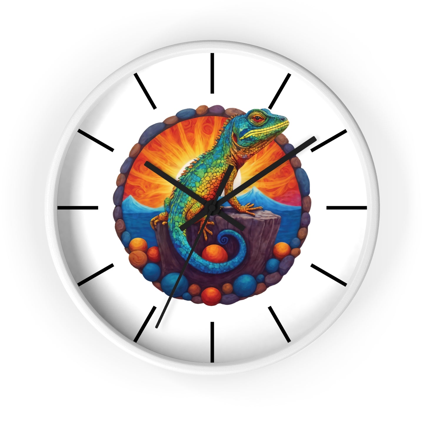 Wall Clock with a Sunbathing Lizard Print