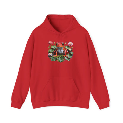 Hooded Sweatshirt with Frog on Lilypad Design