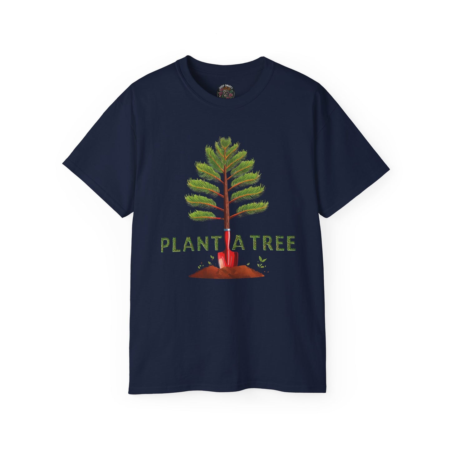 Cotton T-Shirt a Pine Tree and "Plant a Tree" Text Printed on the Front Side