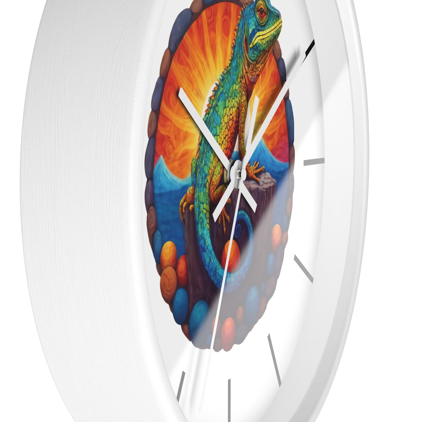 Wall Clock with a Sunbathing Lizard Print