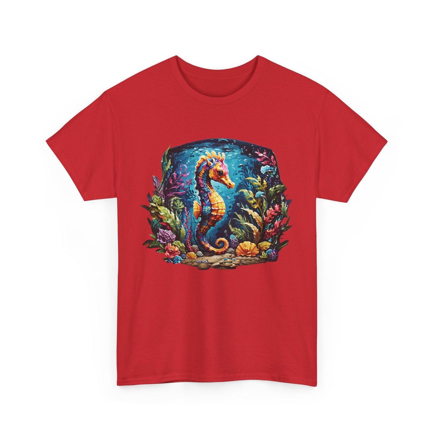 Unisex Heavy Cotton Tee with Seahorse Design