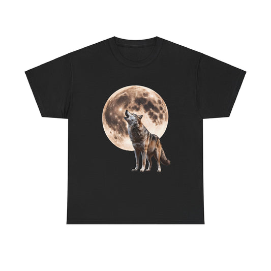 Unisex Heavy Cotton Tee with Howling Wolf Design