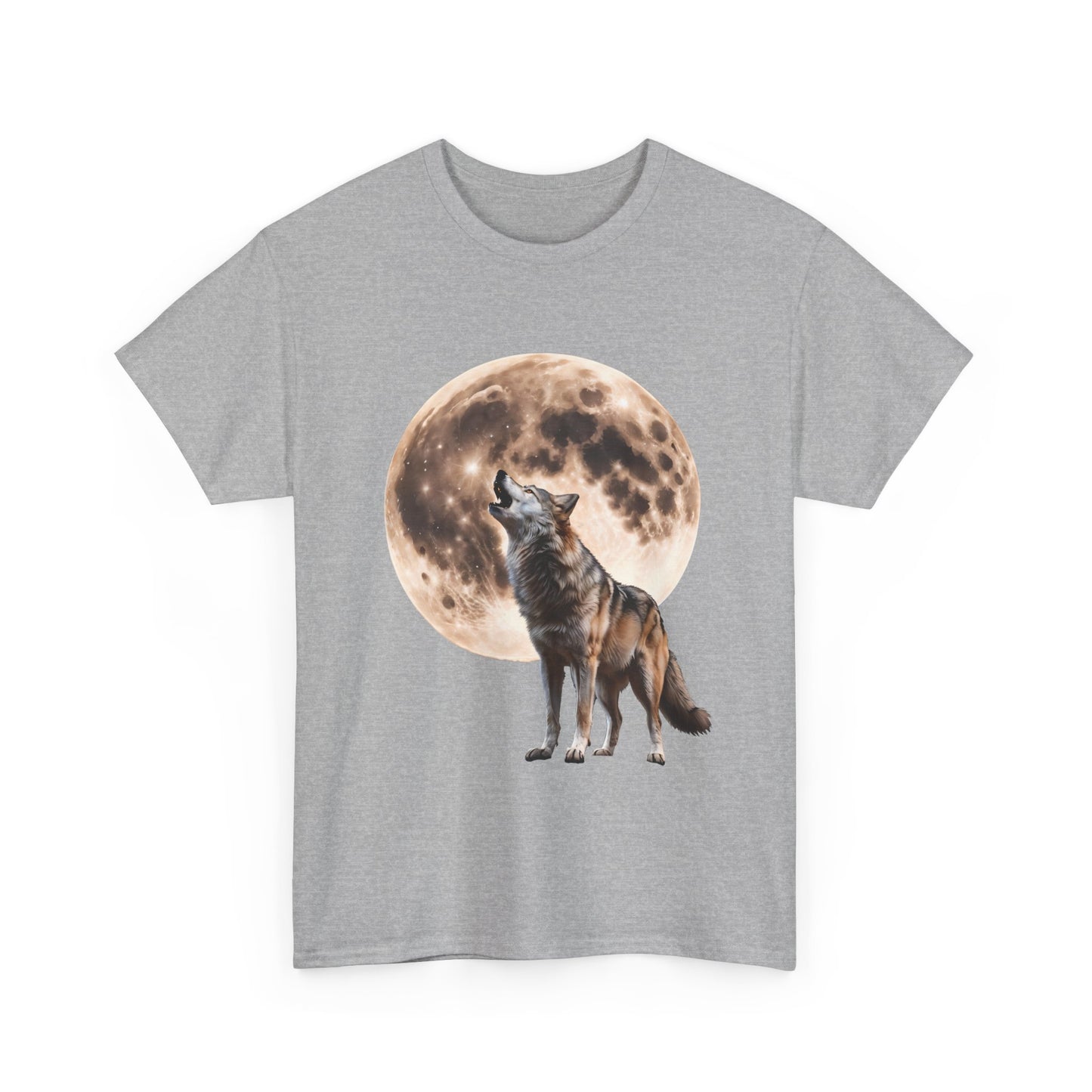 Unisex Heavy Cotton Tee with Howling Wolf Design