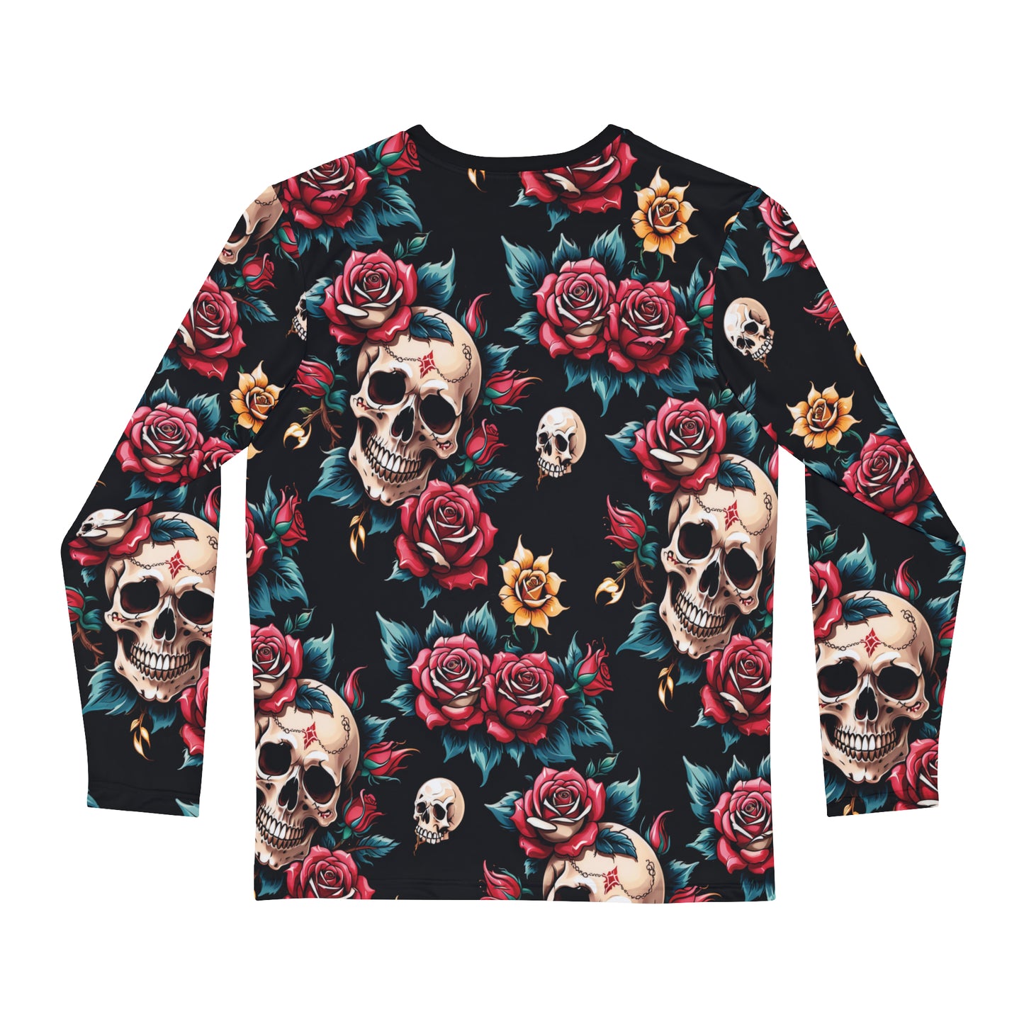 Tattoo printed skull roses design men's long sleeve tshirt