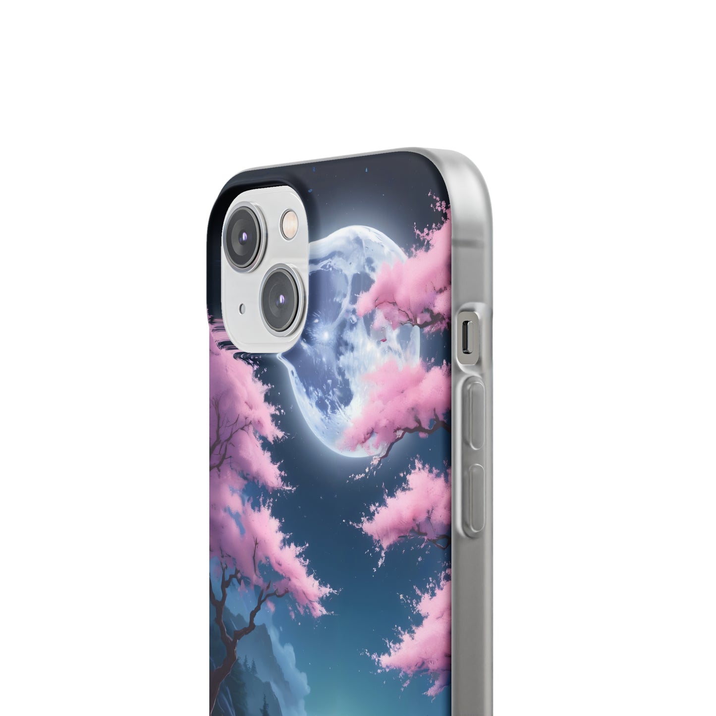 Flexi Phone Case With Cherry Blossoms Under The Full Moon