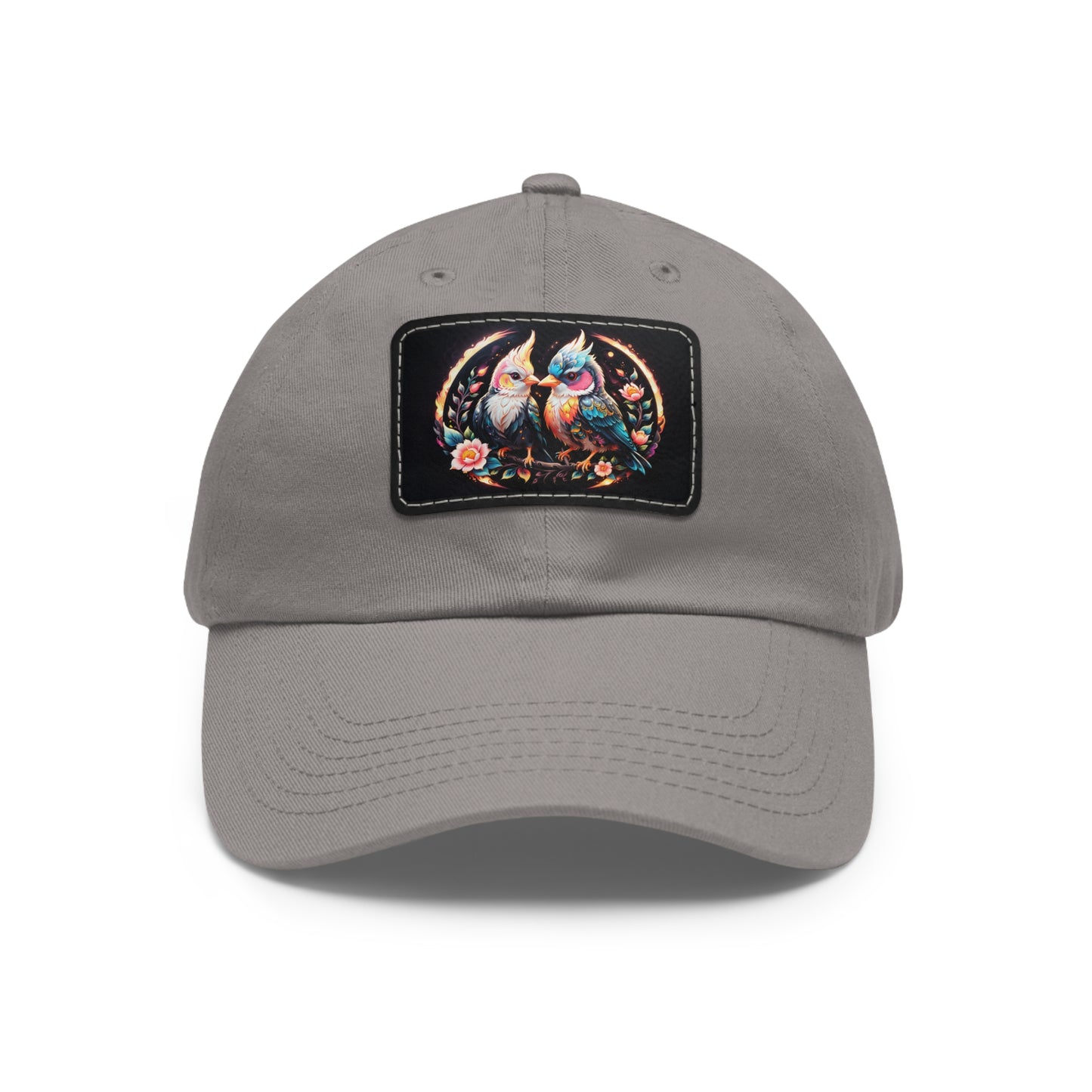 Dad Hat with Bird Design Print on Leather Patch