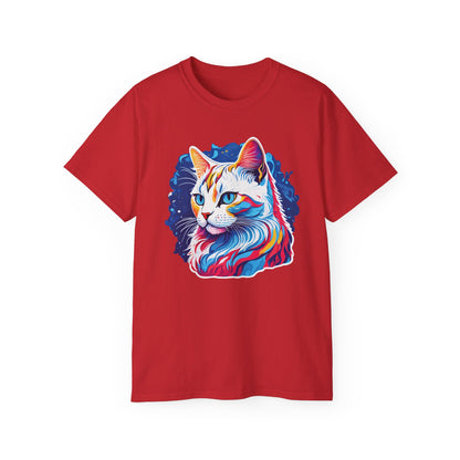 Unisex Cotton Tshirt with Illustation of a Colorful Cat