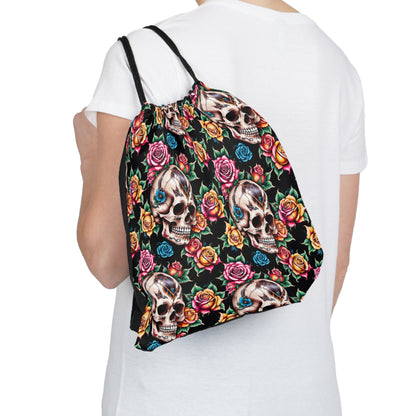 Tattoo printed  drawstring bag (skull and roses) colorful design