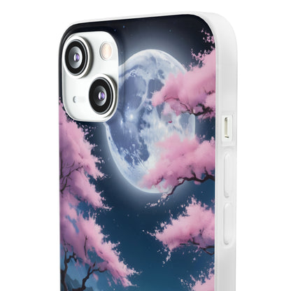 Flexi Phone Case With Cherry Blossoms Under The Full Moon