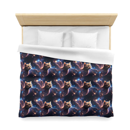 Microfiber Duvet Cover with Cat Nebula Floating in Space Design