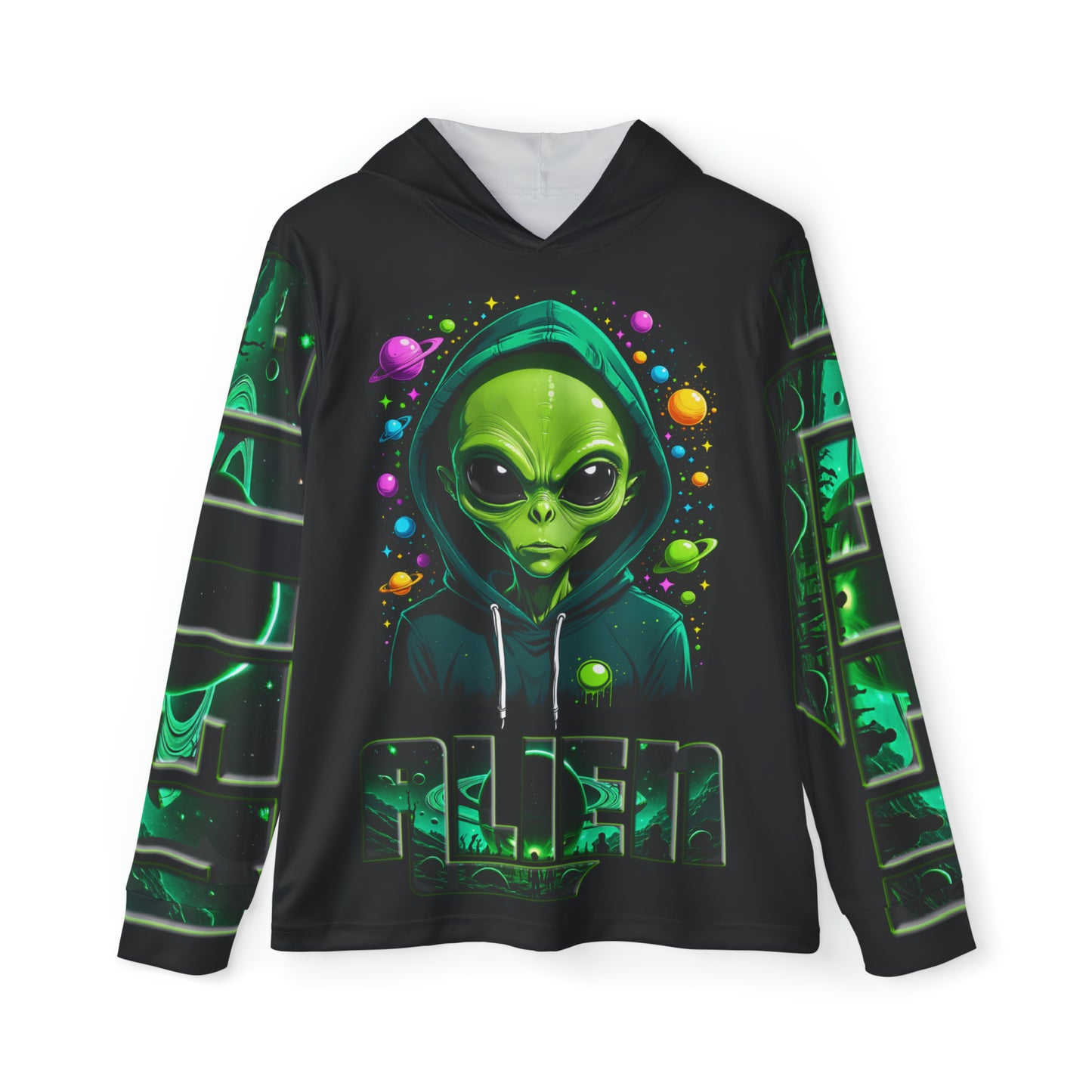 Alien design men's black sports warmup Hoodie