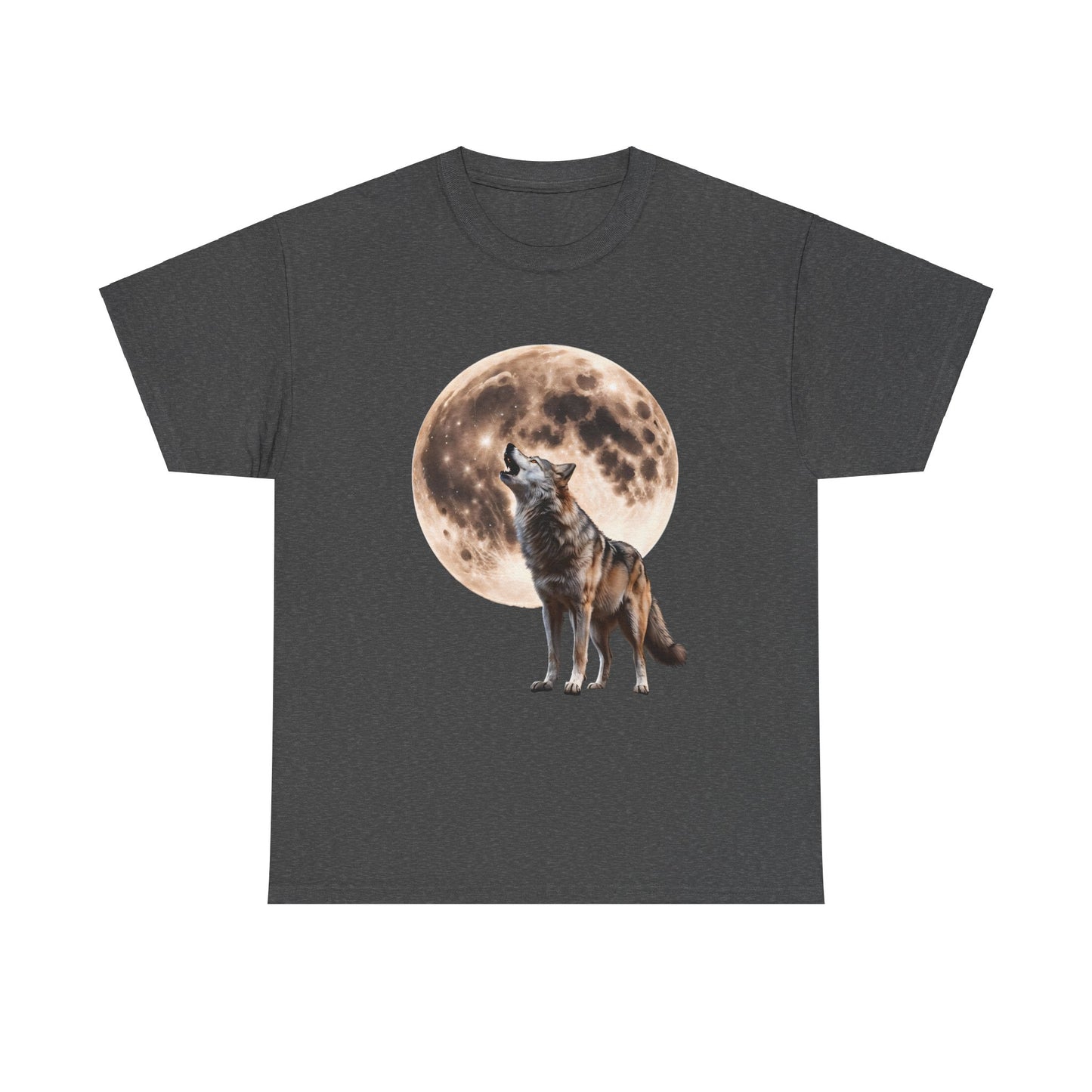 Unisex Heavy Cotton Tee with Howling Wolf Design