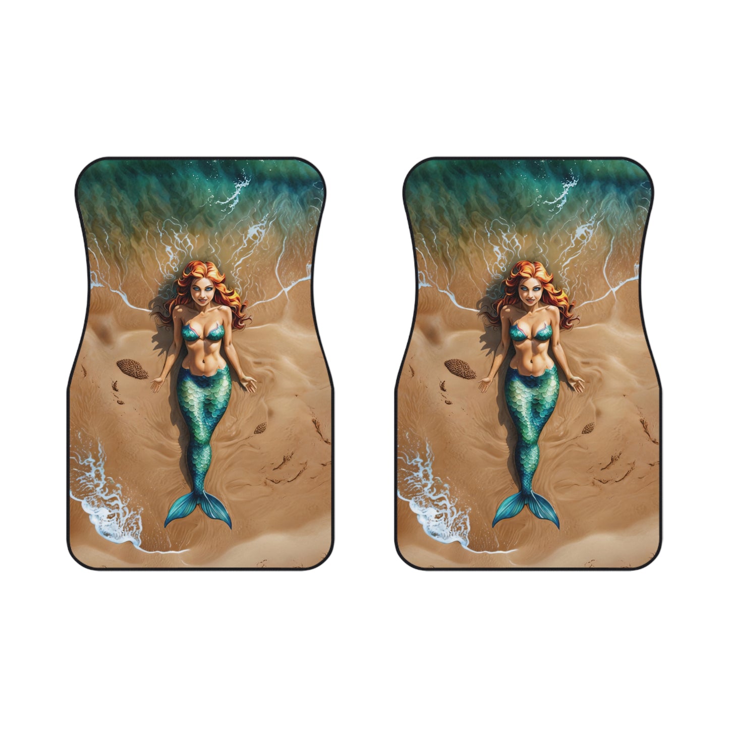 Car Mats (2x Front) with Mermaid on the Beach Design