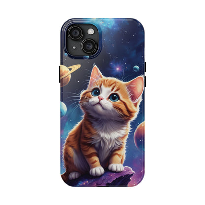 Tough Phone Case with a Cute Curious Cat Design