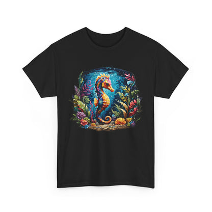 Unisex Heavy Cotton Tee with Seahorse Design