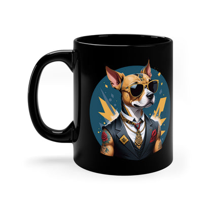 Cartoon dog printed on black mug - dogmafia