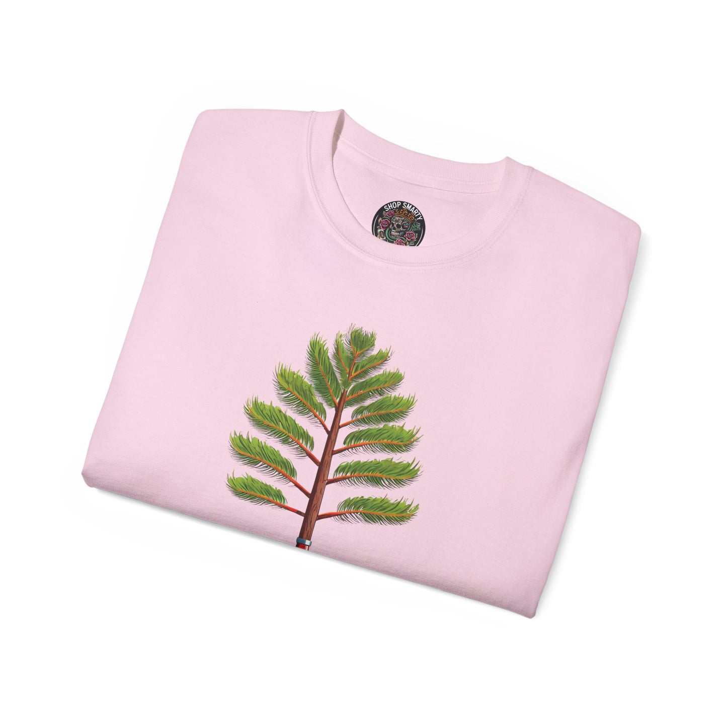 Cotton T-Shirt a Pine Tree and "Plant a Tree" Text Printed on the Front Side