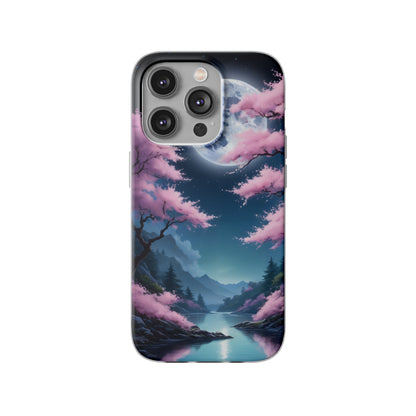 Flexi Phone Case With Cherry Blossoms Under The Full Moon