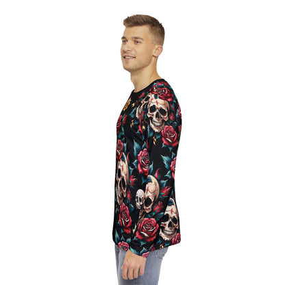 Tattoo printed skull roses design men's long sleeve tshirt