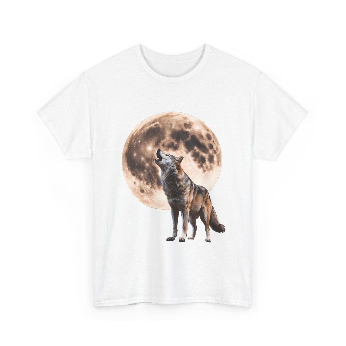 Unisex Heavy Cotton Tee with Howling Wolf Design