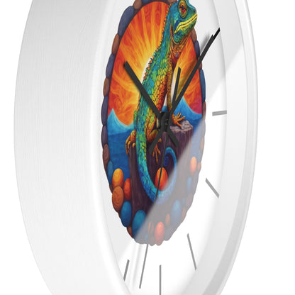 Wall Clock with a Sunbathing Lizard Print