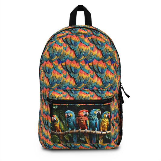 Colorful tropical parrots backpack - printed bag