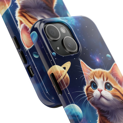 Tough Phone Case with a Cute Curious Cat Design