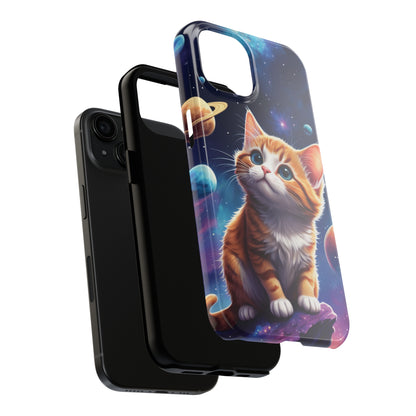 Tough Phone Case with a Cute Curious Cat Design