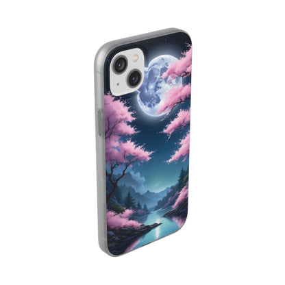 Flexi Phone Case With Cherry Blossoms Under The Full Moon