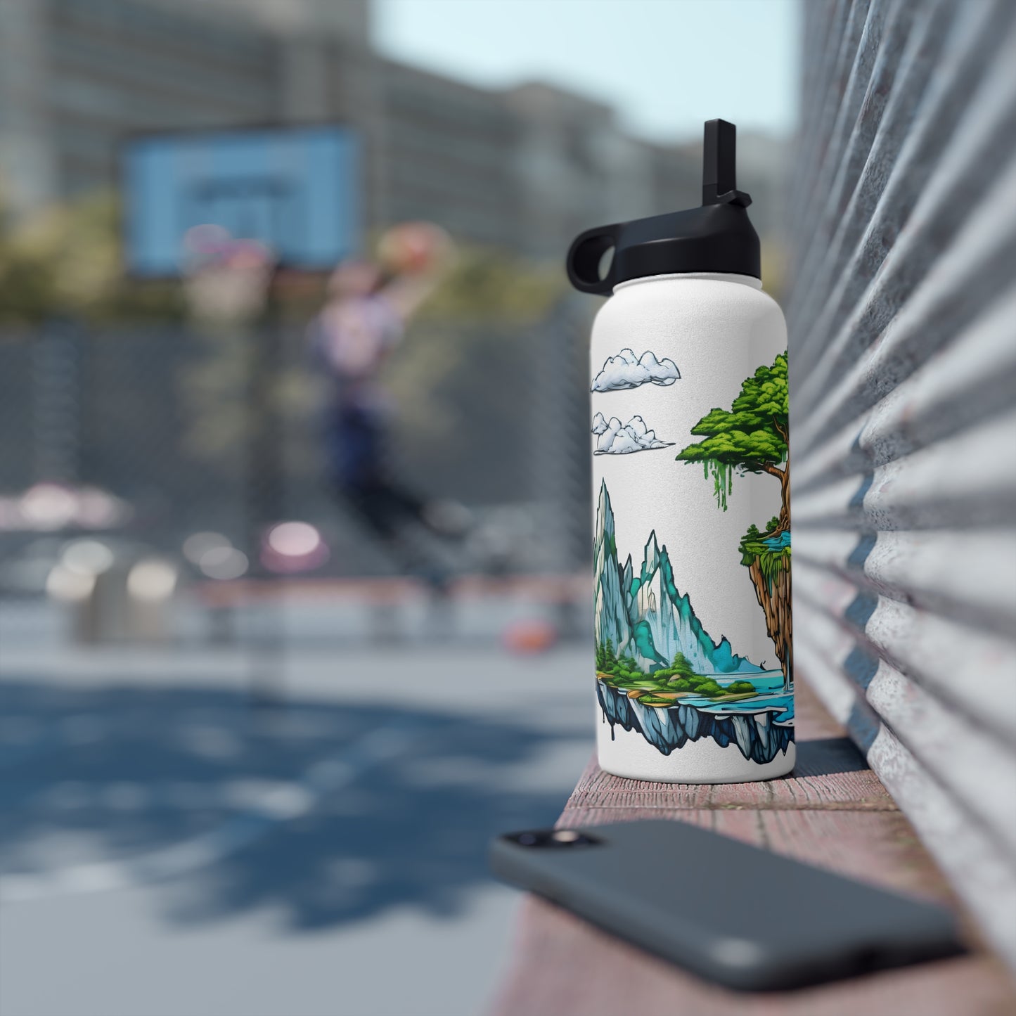 Stainless Steel Water Bottle, with Island in the Sky Design