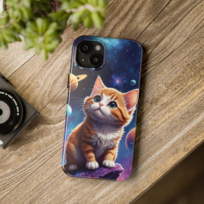 Tough Phone Case with a Cute Curious Cat Design