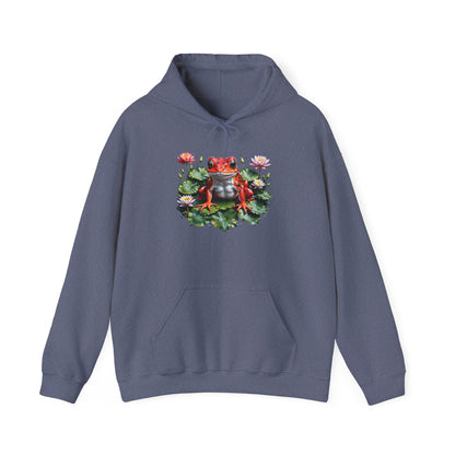 Hooded Sweatshirt with Frog on Lilypad Design