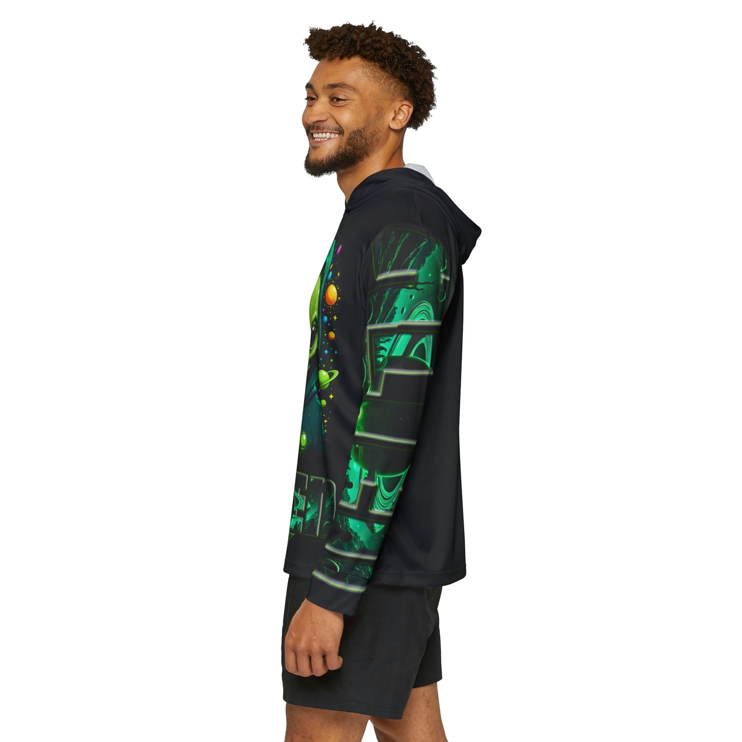 Alien design men's black sports warmup Hoodie