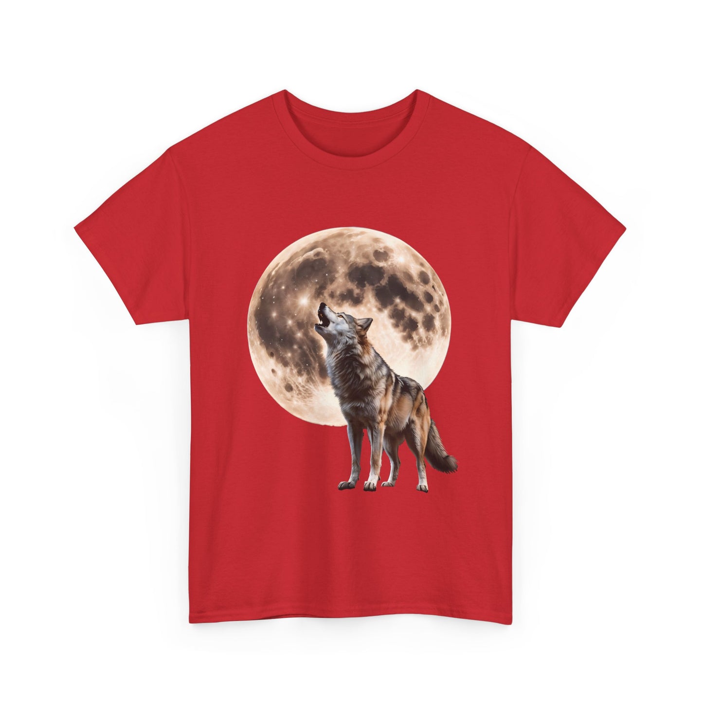 Unisex Heavy Cotton Tee with Howling Wolf Design