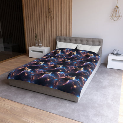 Microfiber Duvet Cover with Cat Nebula Floating in Space Design