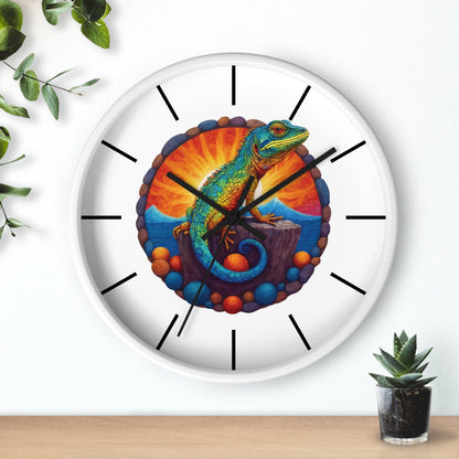 Wall Clock with a Sunbathing Lizard Print