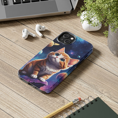 Tough Phone Case with a Cute Curious Cat Design