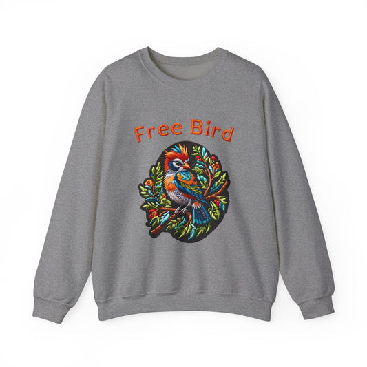 Unisex Sweatshirt with Embroidering style Bird Print on it