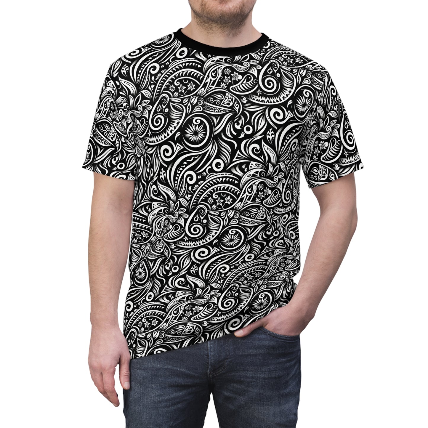 Tribal tattoos patterns all over printed t-shirt