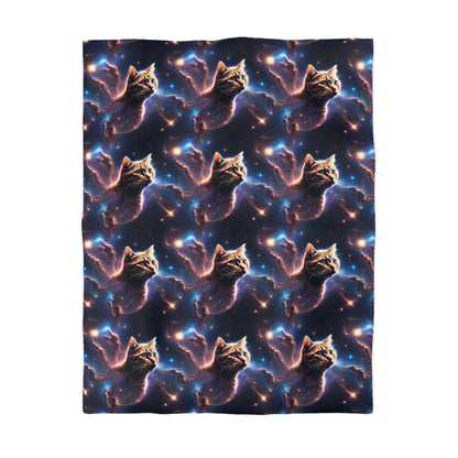 Microfiber Duvet Cover with Cat Nebula Floating in Space Design