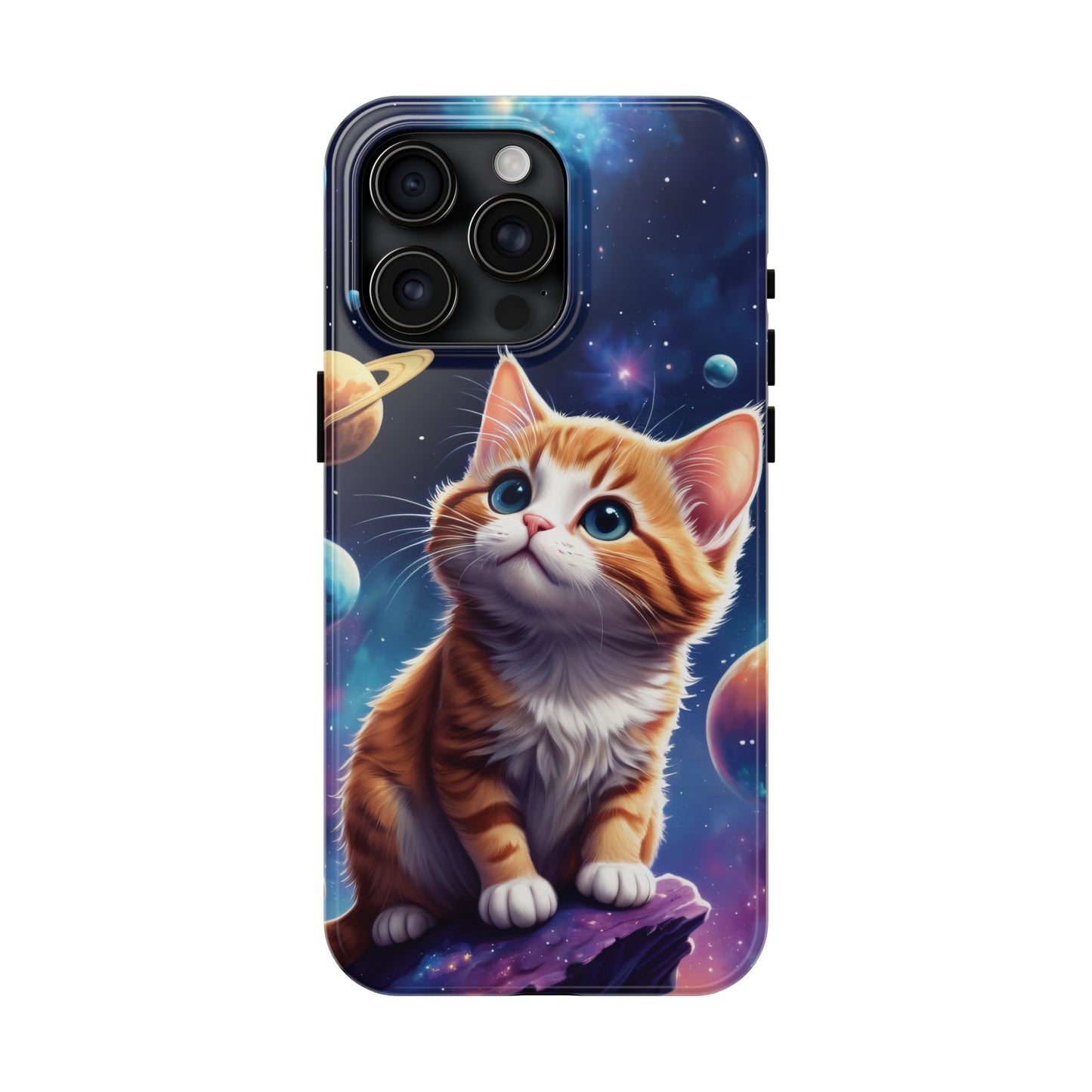 Tough Phone Case with a Cute Curious Cat Design