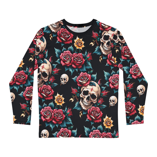 Tattoo printed skull roses design men's long sleeve tshirt